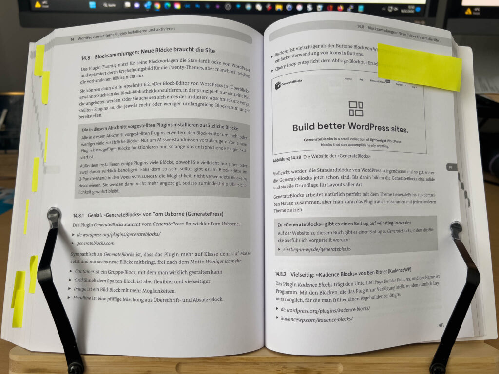 Ein Bild von Buchseiten zum Thema Webdesign aus dem Buch "Einstieg in WordPress 6" von Peter Müller.